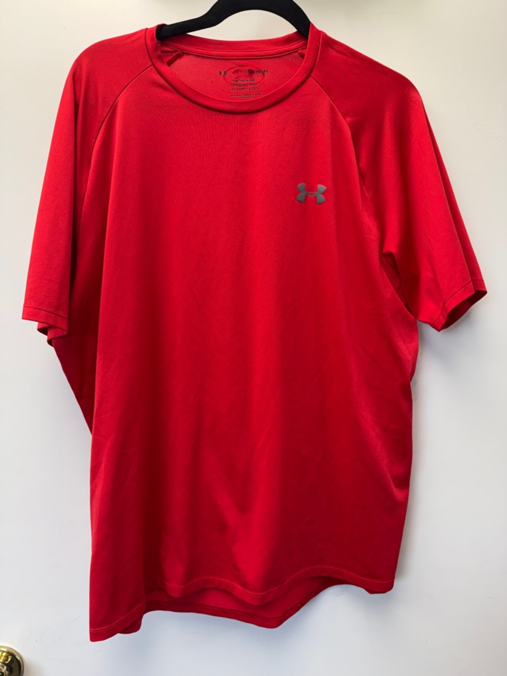 Under Armour Men’s Red Short Sleeve Athletic Tee with Silver Logo